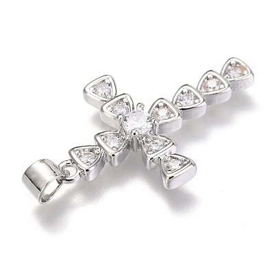 Brass Micro Pave Clear Cubic Zirconia Pendants ZIRC-O038-06P-1
