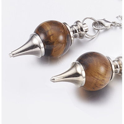 Natural Tiger Eye Sphere Dowsing Pendulums X-BJEW-E292-A09-1