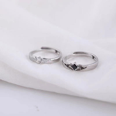Adjustable Brass Micro Pave Cubic Zirconia Couple Cuff Open Rings WGE4BBC-01-1