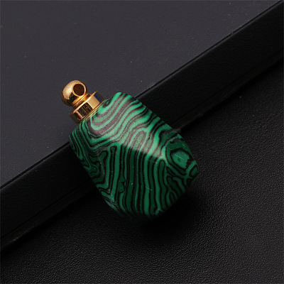 Synthetic Malachite Openable Perfume Bottle Pendants BOTT-PW0011-10D-1