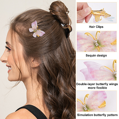 8Pairs 8 Style Double Layers Tulle Butterfly Alligator Hair Clips PHAR-CP0001-06-1