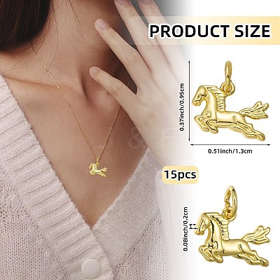 15Pcs Brass Horse Charms KK-SZ0007-45-1