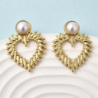 201 Stainless Steel ABS Plastic Pearl Stud Earrings EJEW-Z151-13G-02-1