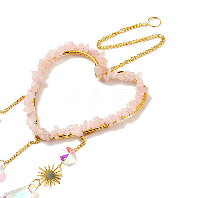 Heart Natural Rose Quartz Chips Hanging Ornaments HJEW-G024-01A-1