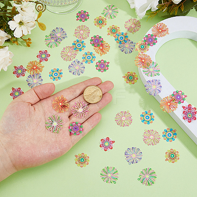 48Pcs 8 Styles Spray Painted 430 Stainless Steel Filigree Pendants STAS-HS0001-56-1