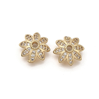 Brass Micro Pave Clear Cubic Zirconia Bead Caps KK-Z126-24G-1