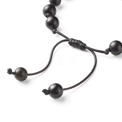Round Natural Wood Beaded Bracelet for Men Women BJEW-JB06904-1