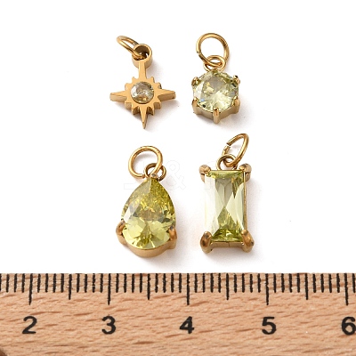4Pcs 4 Styles 304 Stainless Steel & Glass Pendants GL-CBAC8BB-01G-11-1