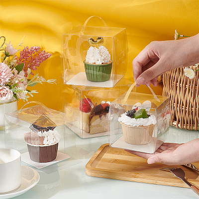 Foldable Transparent Plastic Single Cake Gift Packing Box CON-WH0084-42A-1