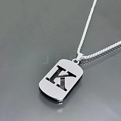 Rectangle with Laser Cut Letter 201 Stainless Steel Initial Pendant Necklaces WGA5E8C-11-1