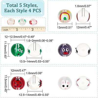 20Ppcs 5 Style Transparent Glass Enamel Beads GLAA-FH0001-47-1