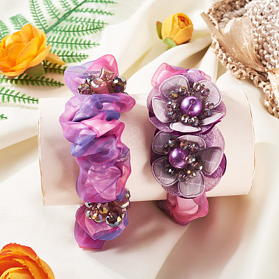 2Pcs 2 Colors Chic Solid Color French Satin Pigtail Hair Tie for Elegant Hairstyles OHAR-TA0001-10A-1