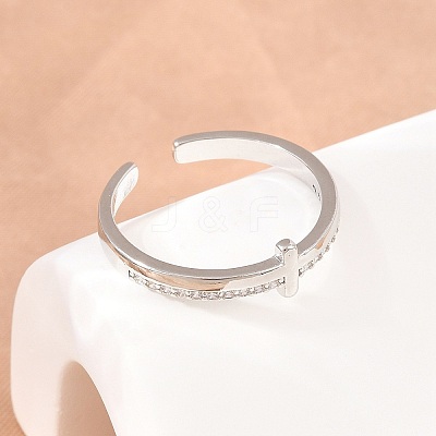 Brass Micro Pave Cubic Zirconia Cuff Open Rings CU-Z002-02P-1
