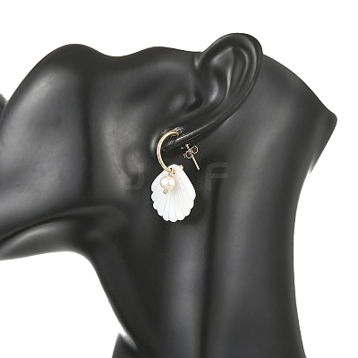 304 Stainless Steel & Natural Freshwater Shell Stud Dangle Earrings EJEW-JE07496-1