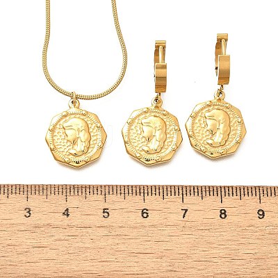 Octagon with Women 304 Stainless Steel Necklaces & Hoop Earring Set for Women SJEW-C007-09G-1