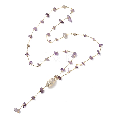 Natural Amethyst Chip Handmade Link Chain Necklaces NJEW-JN05811-01-1