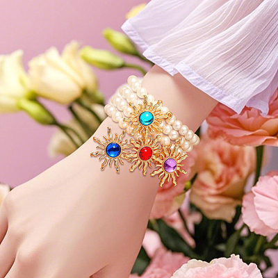 4Pcs 4 Colors Golden Alloy Resin Sun Charm Bracelets BJEW-HY0001-19-1