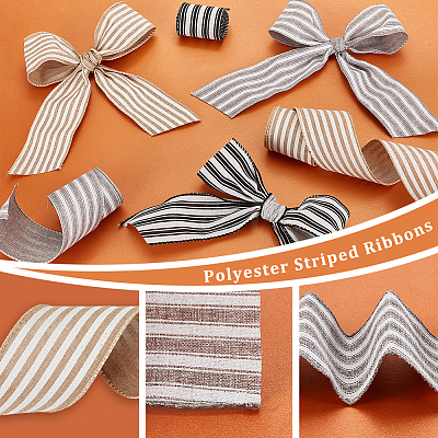 3 Rolls 3 Colors Polyester Striped Ribbons OCOR-GA0001-87-1