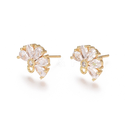 Brass Cubic Zirconia Stud Earring Findings LS-EJEW-E257-05G-1