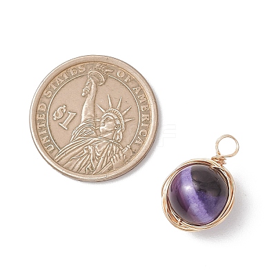 Copper Wire Wrapped Natural Banded Agate(Dyed & Heated) Pendants PALLOY-JF04950-1