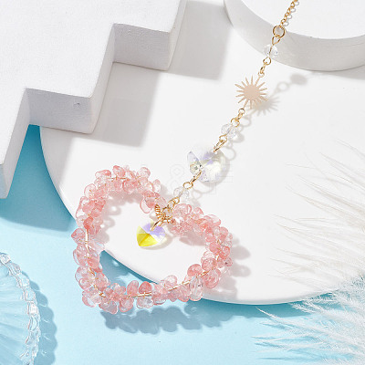 Heart Cherry Quartz Glass Chip Pendant Drcorations HJEW-JM01651-05-1