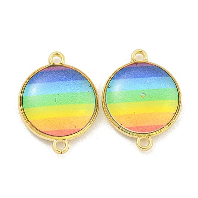Rack Plating Brass Pave Rainbow Color Resin Connector Charms KK-M290-03C-G-1
