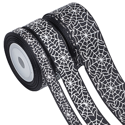 3 Rolls 3 Styles  Halloween Printed Polyester Grosgrain Ribbon OCOR-GF0002-50A-1
