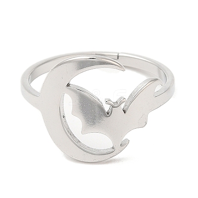 Non-Tarnish 304 Stainless Steel Moon with Bat Adjustable Ring for Women LS-RJEW-M149-04P-1