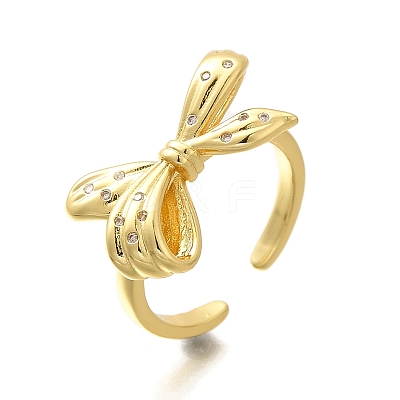 Rack Plating Brass Micro Pave Clear Cubic Zirconia Cuff Finger Rings for Women RJEW-M028-31G-02-1