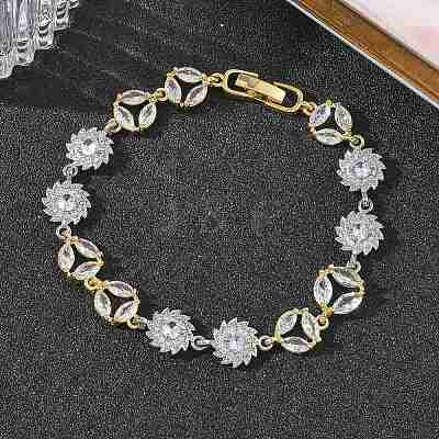 Brass Micro Pave Clear Cubic Zirconia Link Chain Bracelets for Women BJEW-C156-06B-PG-1