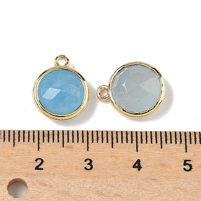 Dyed Natural White Jade Faceted Flat Round Charms G-U028-03G-10-1