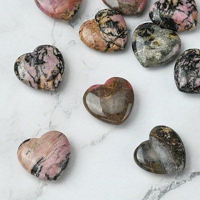 Natural Rhodonite Heart Palm Stone G-YW0001-54-1