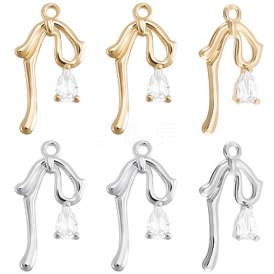 12Pcs 2 Colors Brass Micro Pave Clear Cubic Zirconia Pendants KK-BBC0015-64-1