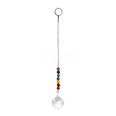 Chakra Round Ball Crystal Suncatcher Dowsing Pendulum Pendants PALLOY-JF00460-02-1