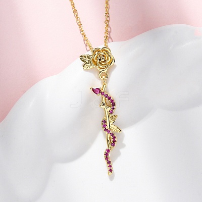 Brass Micro Pave Camellia Cubic Zirconia Flower Snake Pendant Necklaces LS-NJEW-S438-02D-G-1