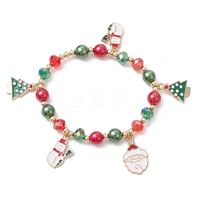 Alloy Enamel Santa Claus Christmas Tree Charm Bracelets X1-BJEW-TA00465-1