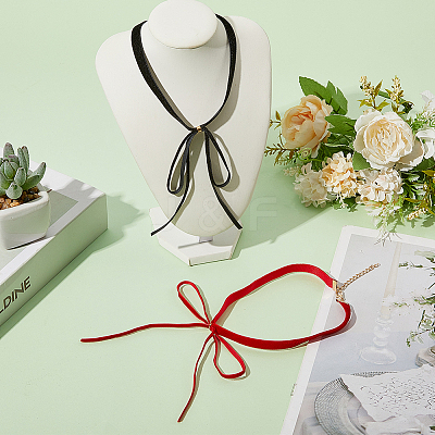 2Pcs 2 Colors Bowknot Velvet Choker Necklaces for Women NJEW-CY0001-01-1