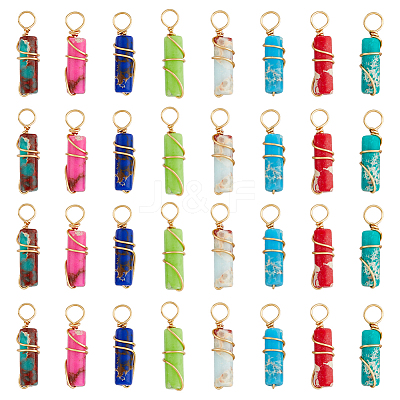 40Pcs 8 Colors Dyed Synthetic Imperial Jasper Pendants PALLOY-AB00106-1