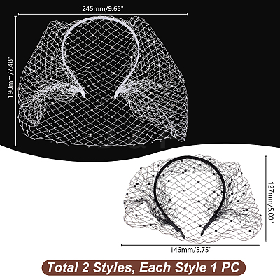 2Pcs 2 Styles Cloth Mesh Veil Headband MRMJ-GA0001-25-1