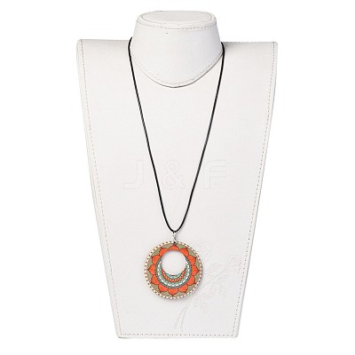 Wood Pendant Necklaces NJEW-JN02326-M-1