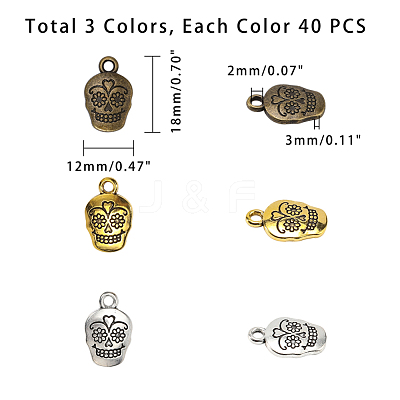 Mexico Holiday Day of the Dead Sugar Skull Tibetan Style Metal Pendants TIBEP-PH0005-06-1
