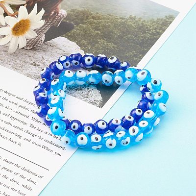 Handmade Evil Eye Lampwork Beaded Stretch Bracelets Sets BJEW-JB06218-1