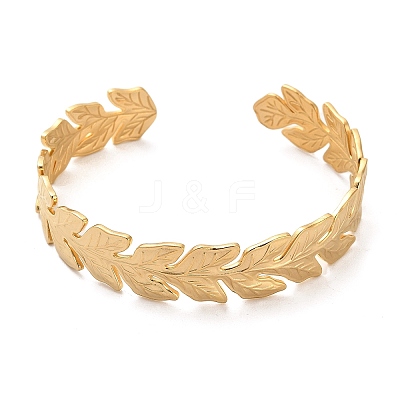 304 Stainless Steel Leaf Cuff Bangles BJEW-G694-08G-1