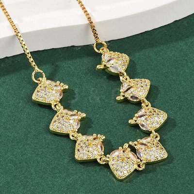 Brass Micro Pave Clear Cubic Zirconia Fruit Bib Necklaces NJEW-F342-01A-G-1