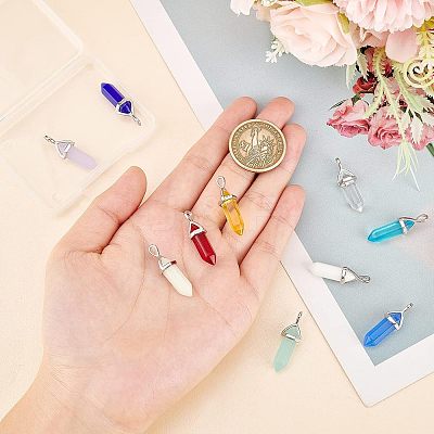 10Pcs 10 Colors Bullet Glass Pointed Pendants GLAA-FH0001-49-1