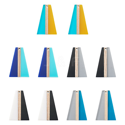 10Pcs 5 Colors Resin & Wood Pendants RESI-TA0004-50-1