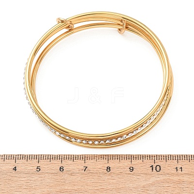 304 Stainless Steel Micro Pave Cubic Zirconia Triple Layers Bangles for Women BJEW-K271-03G-1