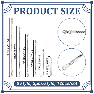 12Pcs 6 Styles 201 Stainless Steel & 304 Stainless Steel Box Chains Chain Extender FIND-UN00028-02-1