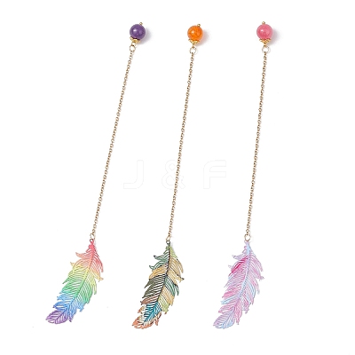 3Pcs Stainless Steel Feather & Alloy Bookmarks AJEW-JK00402-1