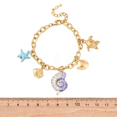 Turtle & Fish 304 Stainless Steel Charm Bracelets for Women BJEW-F516-02G-1